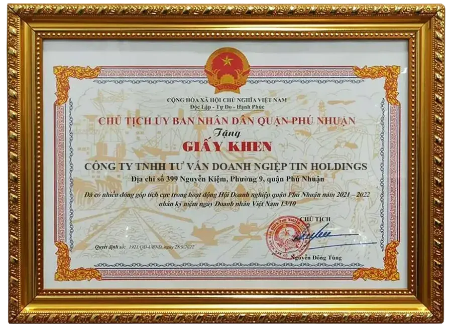 Giấy khen hội Doanh nghiệp Phú Nhuận