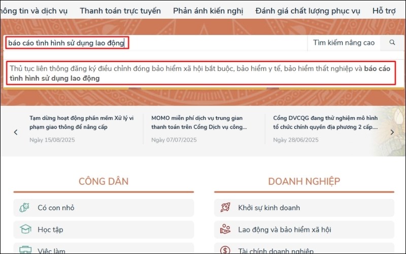 Nhập báo cáo tình hình sử dụng lao động nước ngoài
