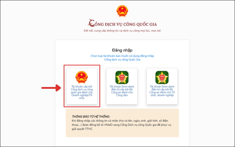Chọn tài khoản công văn nhập cảnh