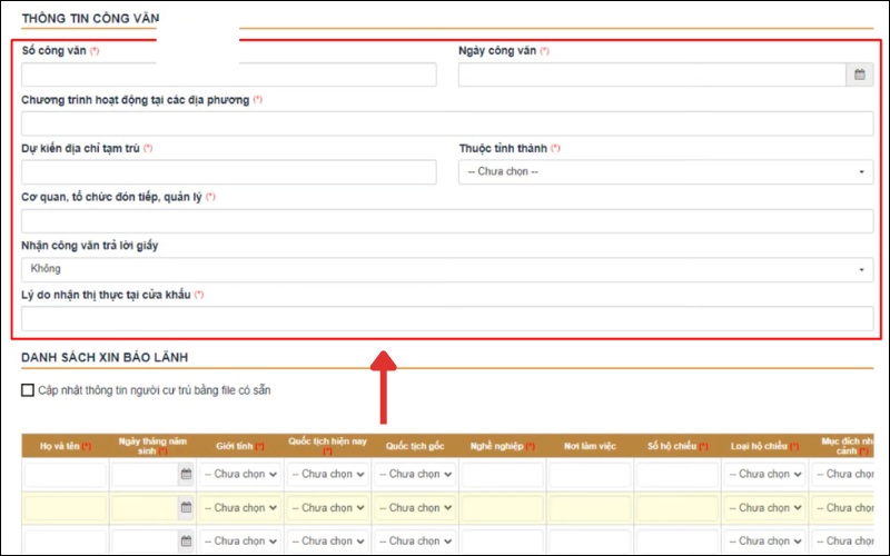 Thông tin công văn nhập cảnh