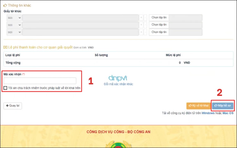 Nhấn nộp công văn nhập cảnh