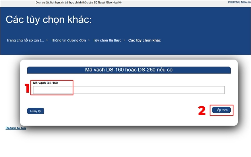 Nhập mã đặt lịch phỏng vấn visa Mỹ