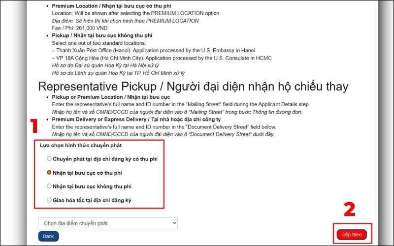 Chọn hình thức chuyển phát