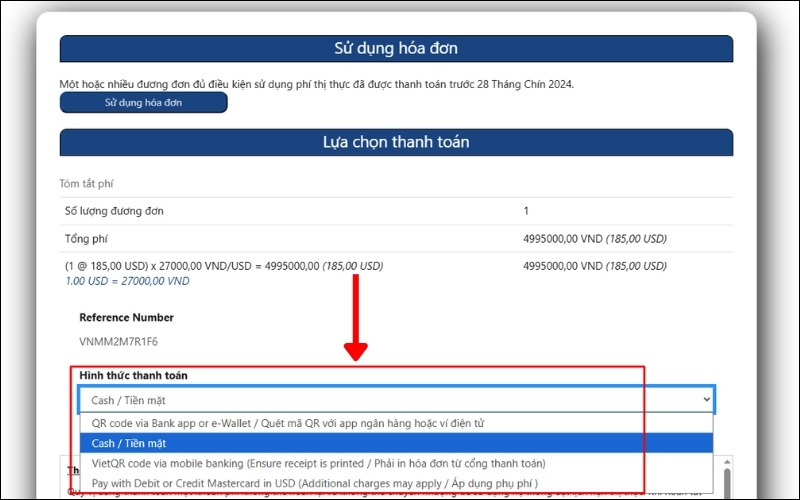 Thanh toán đặt lịch phỏng vấn visa Mỹ