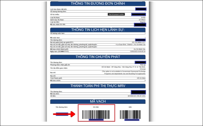 In xác nhận đặt lịch phỏng vấn visa Mỹ