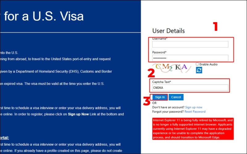Đăng nhập đặt lịch phỏng vấn visa Mỹ