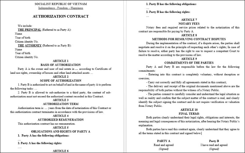 Mẫu hợp đồng dịch thuật