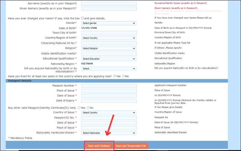 Điền thông tin cá nhân