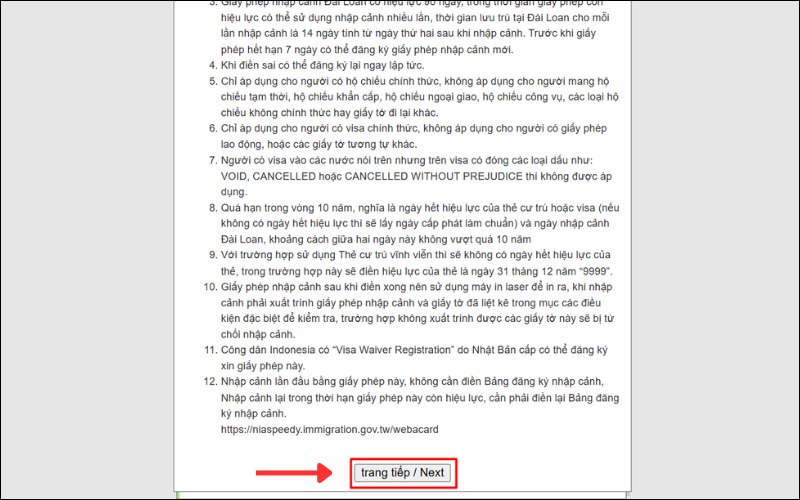 Điều khoản E visa Đài Loan