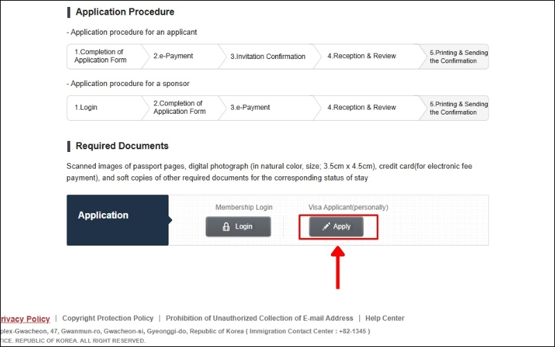 Truy cập web E visa Hàn Quốc