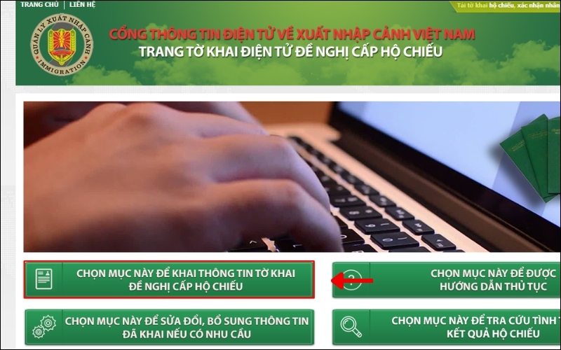 Truy cập web gia hạn hộ chiếu online
