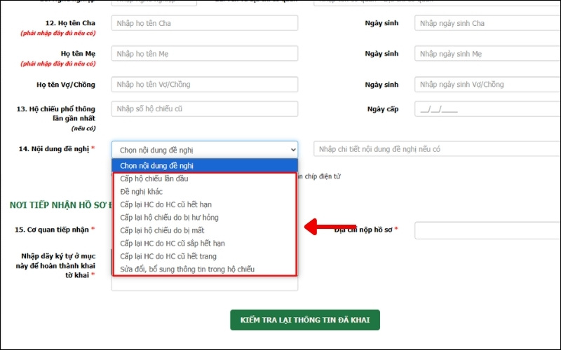 Chọn lý do gia hạn hộ chiếu online