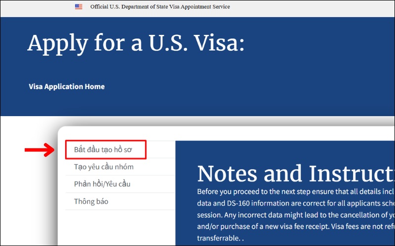 Tạo hồ sơ gia hạn visa Mỹ