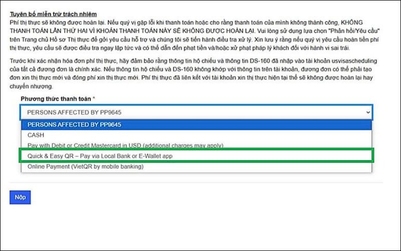 Thanh toán phí gia hạn visa Mỹ