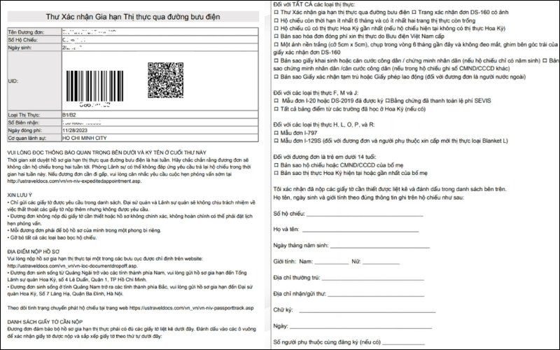 Hoành thành tờ đơn gia hạn visa Mỹ