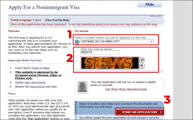 Truy cập web gia hạn visa Mỹ