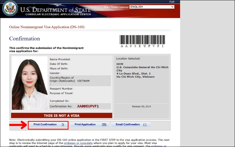 In xác nhận gia hạn visa Mỹ