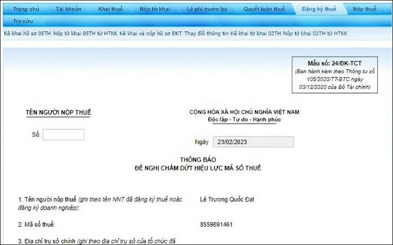Hủy mã số thuế cá nhân online