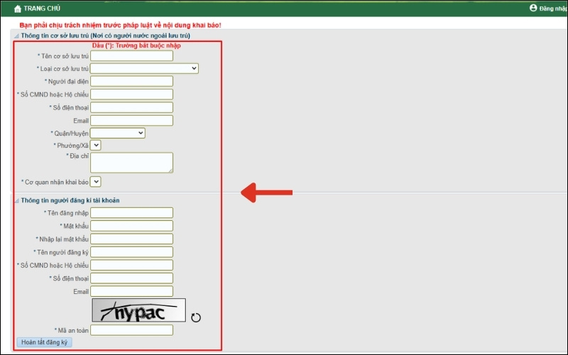 Thông tin khai báo tạm trú cho người nước ngoài