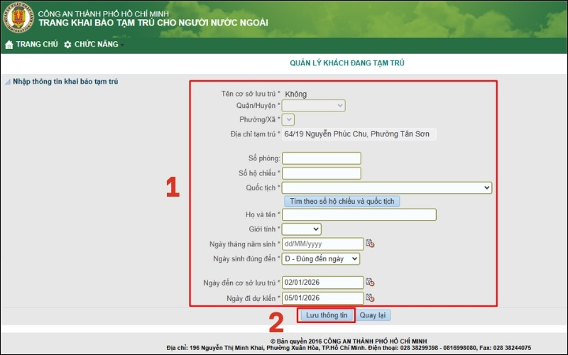 Lưu thông tin khai báo tạm trú