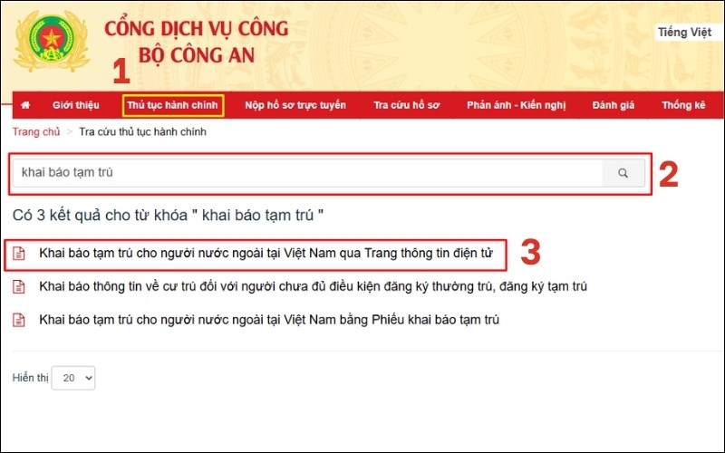 Tìm khai báo tạm trú cho người nước ngoài
