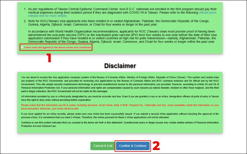 Truy cập khai form visa Đài Loan