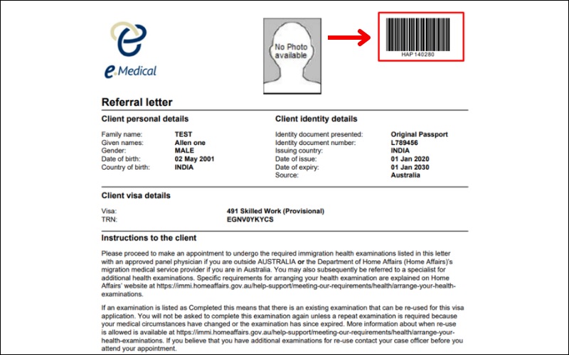Thư khám sức khỏe visa Úc