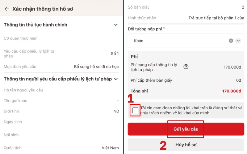 Kiểm tra thông tin lý lịch tư pháp số 1