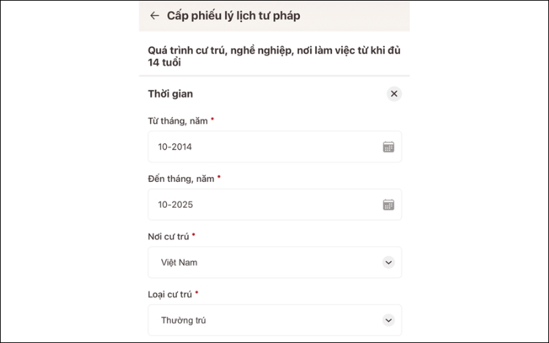 Nhập thông tin cá nhân