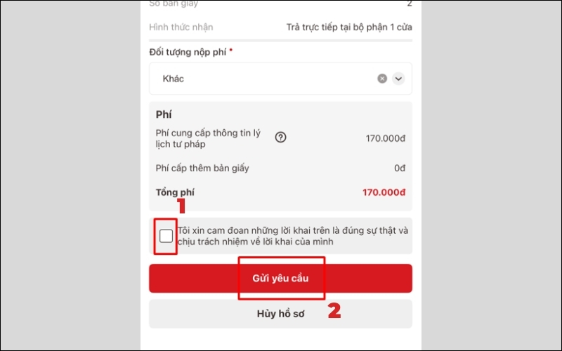 Gửi yêu cầu cấp lý lịch tư pháp số 2