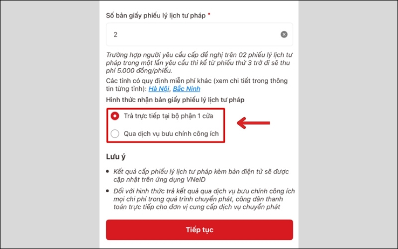 Chọn nhận kết quả