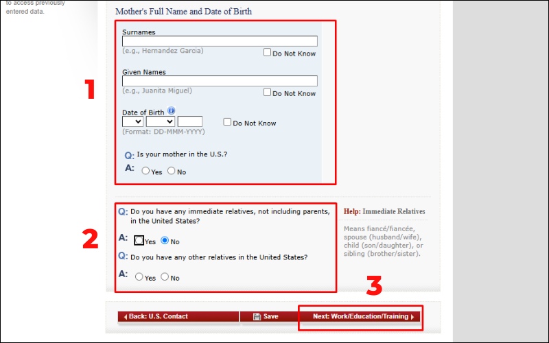 Thông tin gia đình mẫu đơn xin visa Mỹ DS 160