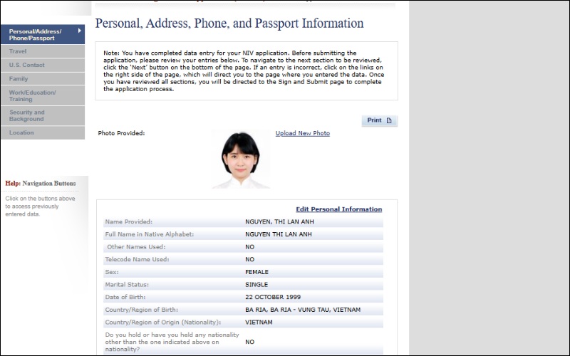 Review mẫu đơn xin visa Mỹ DS 160