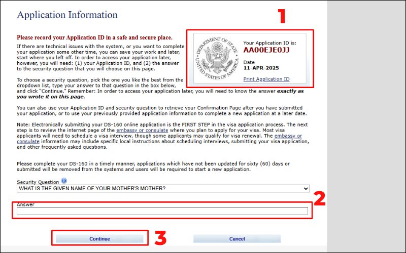 Ghi ID mẫu đơn xin visa Mỹ DS 160