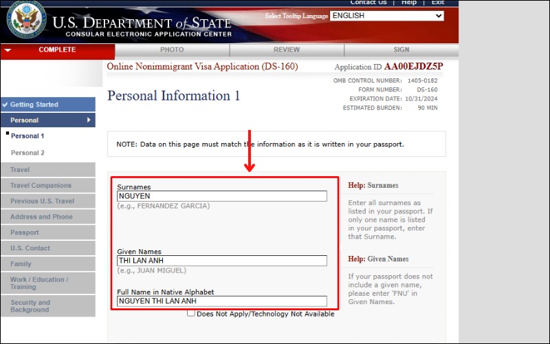 Thông tin mẫu đơn xin visa Mỹ DS 160