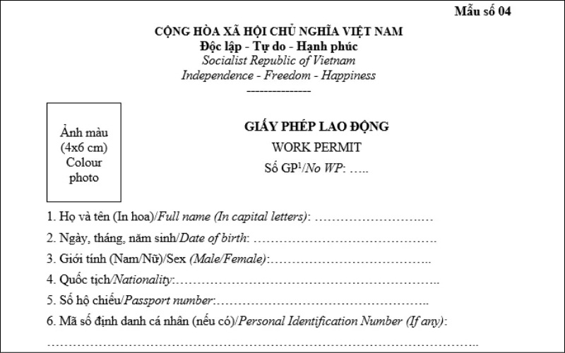 Mẫu giấy phép lao động hiện hành
