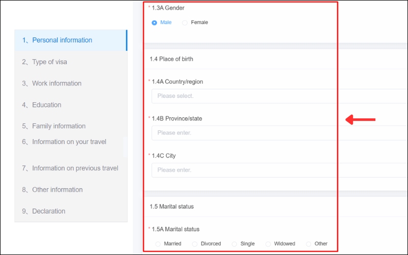 Nhập thông tin còn lại