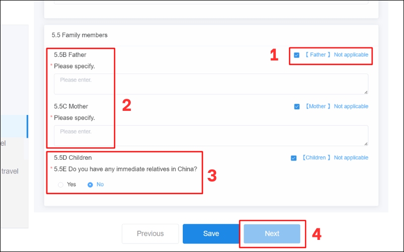 Người thân mẫu tờ khai xin visa Trung Quốc