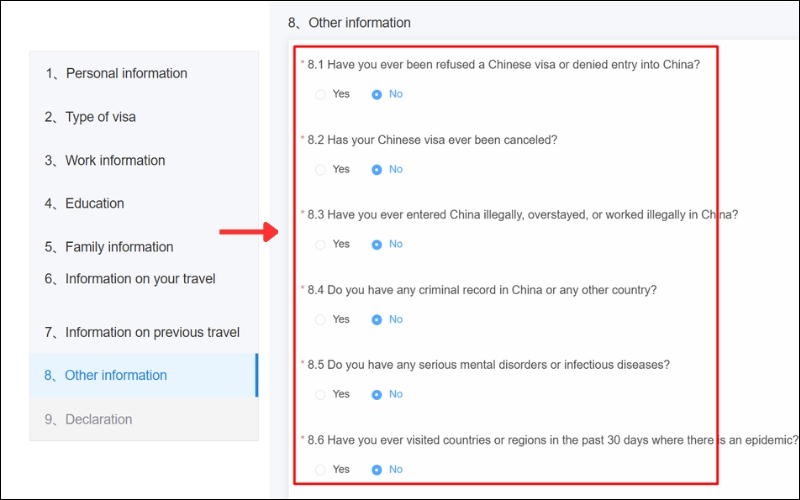 Trả lời câu hỏi mẫu tờ khai xin visa Trung Quốc