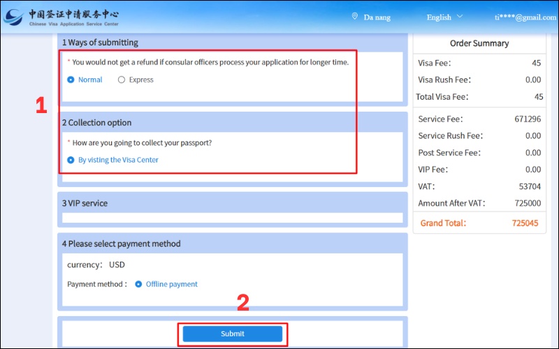 Xác nhận lệ phí mẫu tờ khai xin visa Trung Quốc