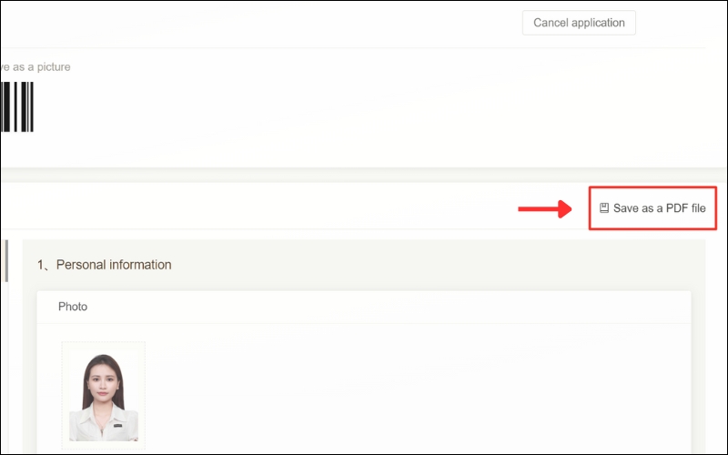 In mẫu tờ khai xin visa Trung Quốc