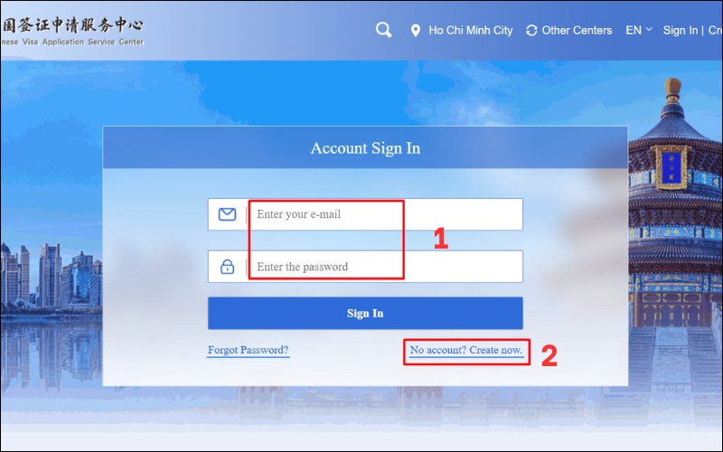 Đăng ký mẫu tờ khai xin visa Trung Quốc