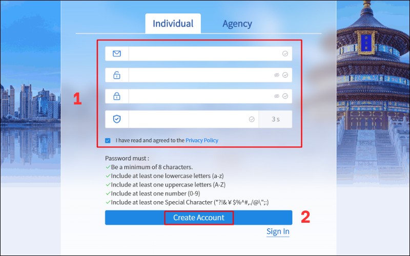 Điền thông tin đăng ký