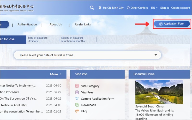 Điền mẫu tờ khai xin visa Trung Quốc