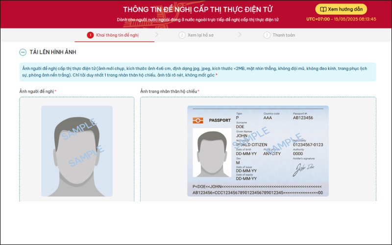 Tải ảnh thị thực điện tử