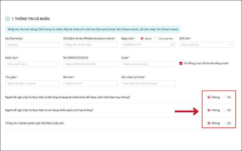 Câu hỏi thị thực điện tử