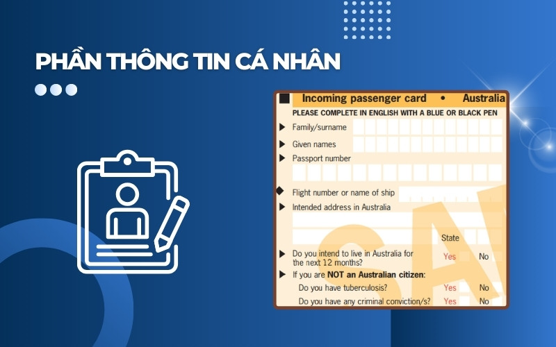 Thông tin cá nhân tờ khai nhập cảnh Úc