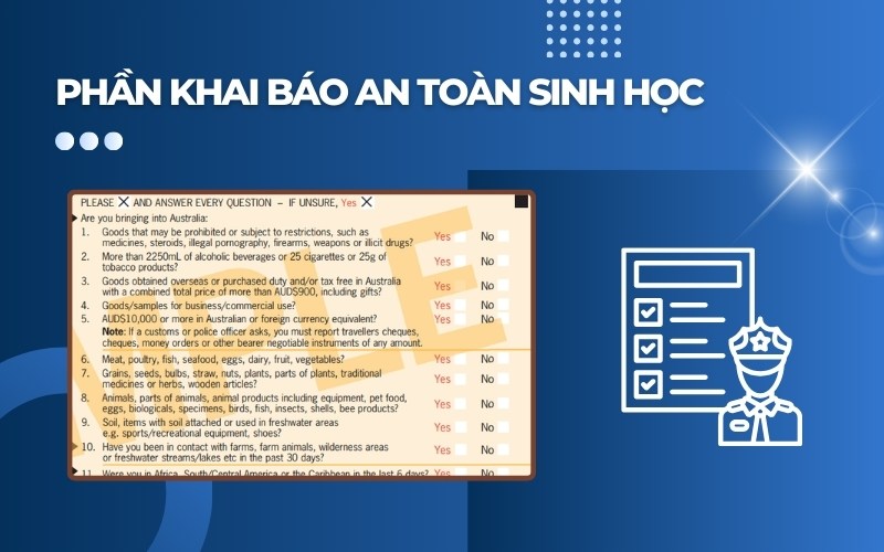 Phần khai báo tờ khai nhập cảnh Úc