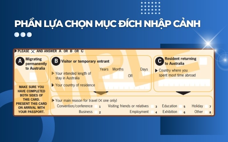 Mục đích tờ khai nhập cảnh Úc