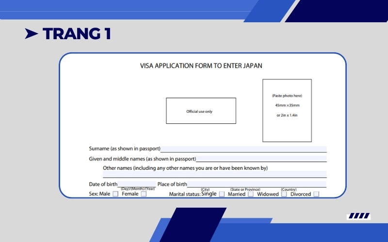 Thông tin cá nhân tờ khai xin visa Nhật
